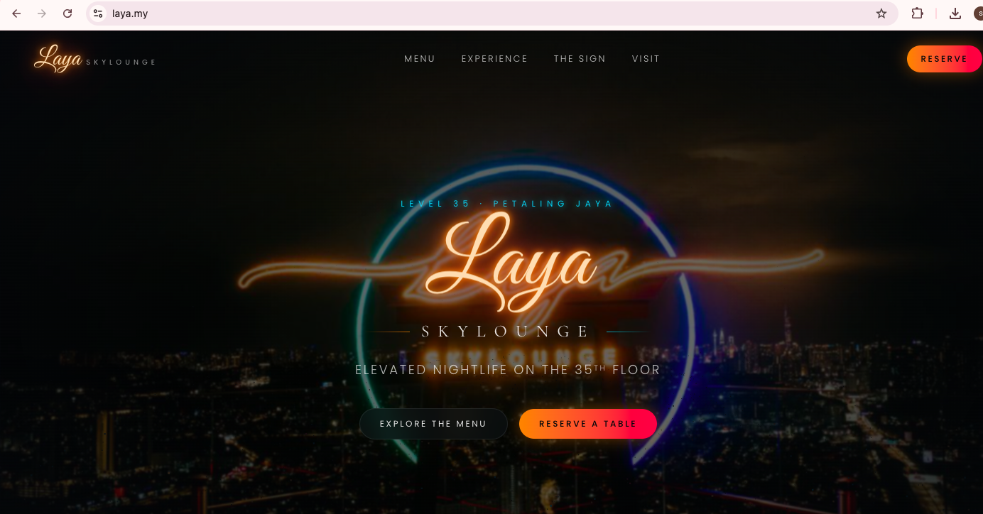 Laya Skylounge — 3D immersive nightlife website