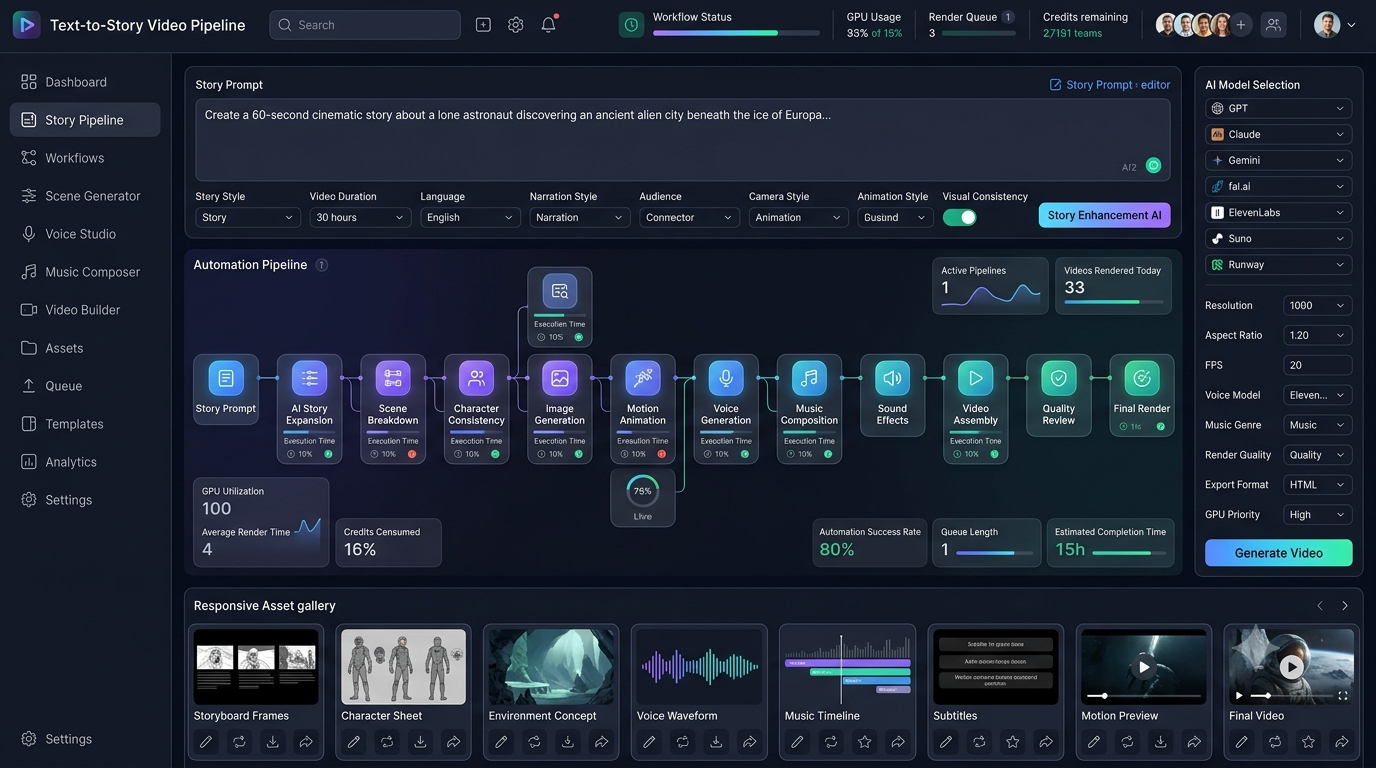 Text-to-Story Video Pipeline — n8n workflow output